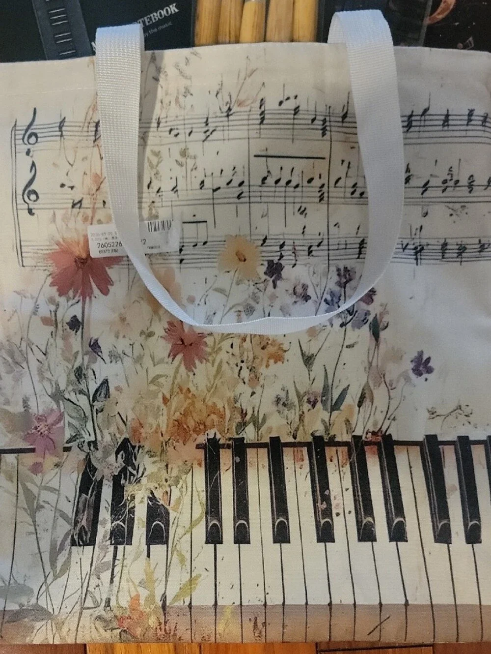 GIFTABLE TOTE Floral 5 PC. Piano Print Tote Bag & Notebooks Set